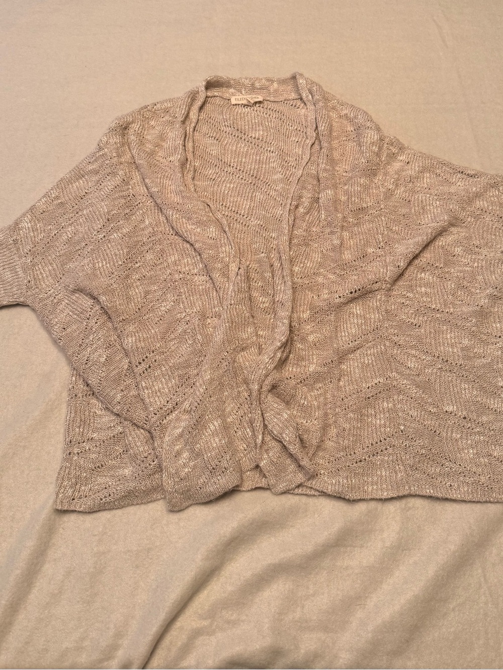 Eileen Fisher Women’s Small Beige Open Front Knit Cardigan Italian Yarn